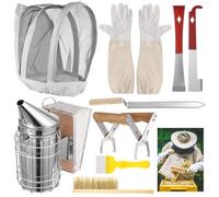 Funabridge Starter kit da 9 pezzi per apicoltura con fumatore essenziale, cappello, guanti, attrezzi per alveare e accessori per principianti