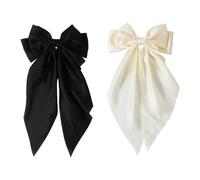 Funalix Fermagli per capelli con fiocco, 2 pezzi di fiocchi di velluto - Eleganti fermagli per capelli con clip, per donne ogni giorno e occasioni speciali (nero/bianco)