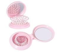Funalix Mini spazzola per capelli con specchio, pieghevole da viaggio come spazzola per capelli portatile e pettine massaggiante per capelli, spazzola pieghevole da donna (rosa)
