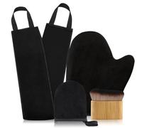 FUNAN Self Tanning Application Kit, 4-Piece Set with Back Applicator, Mini Mitt, Tanning Mitts and Ultra Soft Self Tanner Brush Bamboo Kabuki Brush, Black (black, 4)