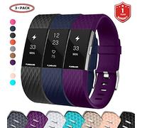 FunBand Cinturino di ricambio per Fitbit Charge 2, edizione classica, in morbido silicone, sportivo, regolabile, accessorio di ricambio per Fitbit Charge 2, confezione da 3 pezzi, nero, blu, viola,