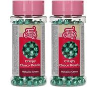 FunCakes Crispy Choco Pearls - Metallic Green, Verde - Decorazioni di Cioccolato Commestibili, Ottime per Decorare Torte, Cupcake, Biscotti e Pasticcini - Decorazione di Torte e Cupcake - 60 g