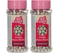 FunCakes Crispy Choco Pearls - Metallic Silver, Argento - Decorazioni di Cioccolato Commestibili, Ottime per Decorare Torte, Cupcake, Biscotti e Pasticcini - Decorazione di Torte e Cupcake - 60 g