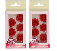 FunCakes Decorazioni di Marzapane Rose Rosse: pronto per l'uso per la decorazione di torte, perfetto per cupcakes, muffin e altro, certificato senza glutine, set / 6 (Confezione da 2)