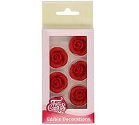 FunCakes Decorazioni di Marzapane Rose Rosse: pronto per l'uso per la decorazione di torte, perfetto per cupcakes, muffin e altro, certificato senza glutine, set / 6