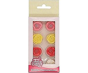 FunCakes Decorazioni di Zucchero Rose: pronto per l'uso per la decorazione di torte, perfetto per cupcakes, muffin e altro, certificato senza glutine, set / 8