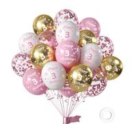 FUNCANDLE Confezione da 16 palloncini con scritta "Happy 3rd Birthday", 30,5 cm, rosa e oro bianco, in lattice, decorazioni per feste di compleanno e anniversari