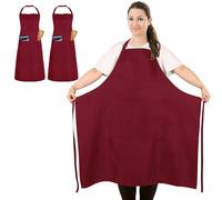 FunChaos 2 Pezzi Taglia Grossa Grembiule, Rosso Cuoco Grembiule, Unisex Grembiuli con 2 Tasche per Cucinare, BBQ, Lavoro, Professionale Grembiuli per Cameriere Pittore Parrucchiere (Taglia Grande)