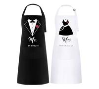 FunChaos 2 Pezzo Coppia Grembiuli, Mr & Mrs Regali, regolabile con 2 tasche. Bianco Nero Impermeabile Grembiuli per Matrimonio, Fidanzamento, Anniversario, San Valentino (Vestito)