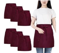 FunChaos 6 Pezzi Impermeabile Grembiuli, Mezzo Grembiuli da Cucina con 3 Tasche, Chef Grembiule per Uomini Donne, Grembiule Corto Cameriera Cameriere, Grembiule per Bistrot, Bar, Ristorante (Vino)