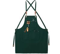 FunChaos Verde Grembiuli in Tela, Lavoro Grembiuli per Uomini e Donne, Regolabile Grembiule da Cuoco con 3 Tasche, Grembiule per Servire Cucina, Cottura, Pittura, Artista, Croce Posteriore