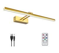 FUNCHDAY Luce per quadri, 5000 mAh, a batteria, per parete, senza fili, con timer e dimmerabile, luce artistica in metallo da 40,6 cm, per esposizione, opere d'arte, ritratti, galleria, oro