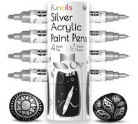 Funcils 4 pennarelli acrilici Argenta punta doppia da 1 mm e 5 mm - per dipingere pietre, ceramica, vetro, legno, tessuti, metallo, stoffa, roccia, pneumatici.