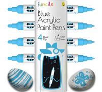 Funcils 4 pennarelli acrilici Blu punta doppia da 1mm,5mm - per dipingere pietre, ceramica, vetro, legno, tessuti, metallo, stoffa, roccia, pneumatici.