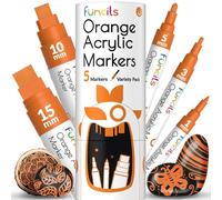 Funcils 5 penne acriliche Arancioni per pietre, vetro, legno, tela - Pennarelli acrilici Arancioni punta 1mm, 3mm, 6mm, 10mm, 15mm. Le penne acriliche sono ideali per adulti e bambini