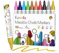 Funcils Metallic Liquid Chalk Markers for Chalkboard Signs, Blackboard, Window, Labels, Bistro, Glass, Car (10 Pack, 6mm) - Wet Wipe Erasable Ink Chalk Board Markers, Reversible Tip Liquid Chalk Pens