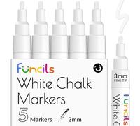 Funcils Set di 5 Pennarelli Gesso Liquido per Lavagna Nera, Finestra, Vetro, Auto Pennarello a Gesso - Punta Fine da 3mm Penna a Gesso e Penna a Gesso | Pennarello a Gesso Bianco Cancellabile