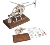 Functionele Mechanische Helikoptermotor, Doe-het-zelf-model Met 25 X 13,5 X 14 Cm Aluminiumlegering, Roestvrij Staal En Messing, Motorset Voor Tieners En Volwassenen, Educatief Natuurkunde-experiment.