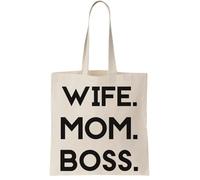 Functon+ Wife. Mom. Boss. Canvas Tote Bag Natural, beige., taglia unica