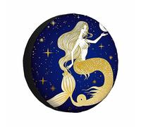 Funda de repuesto con diseño de sirena y luna, color dorado y azul marino, resistente a la intemperie, universal, para caravanas, remolques y viajes en autocaravana (17 pulgadas)