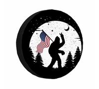 Funda para rueda de repuesto con bandera de EE. UU., silueta de luna llena, gesto de victoria, cielo estrellado nocturno, resistente a la intemperie, universal, para caravana, remolque, RV, viajes (17