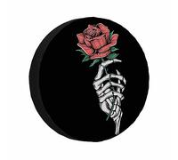 Funda para rueda de repuesto con diseño de calavera y rosa, diseño vintage de esqueleto con flores, para Halloween, romántica, para chica enamorada, resistente a la intemperie, universal, para caravan