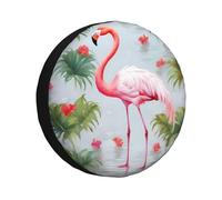 Funda para rueda de repuesto con diseño de flamenco blanco, resistente a la intemperie, universal, para remolques, caravanas, SUV, camiones, viajes, coches, caravanas, remolques, accesorios de 15 pulg