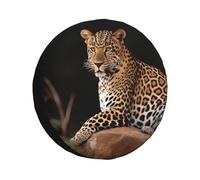 Funda para rueda de repuesto con diseño de leopardo africano sobre roca, resistente a la intemperie, universal, para remolques, caravanas, SUV, camiones, viajes, coches, caravanas, remolques, accesori