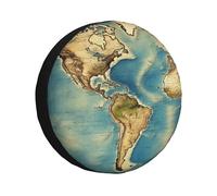 Funda para rueda de repuesto con diseño de mapa del mundo, resistente a la intemperie, universal, para remolques, caravanas, SUV, camiones, viajes, coches, caravanas, remolques, accesorios de 14 pulga