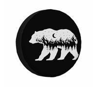 Funda para rueda de repuesto con silueta de oso, diseño de oso salvaje, montañas, aventura, senderismo, luna, estrellas, cielo, paisaje, impermeable, universal, para caravana, remolque, RV, viajes (17
