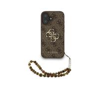 Funda per smartphone Guess Polipelle Marrone Logo 4G Correa Perle per iPhone 16