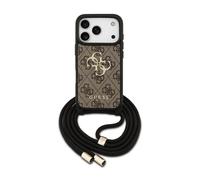 Funda per smartphone Guess Polipiel Marrone Logo 4G con cordino per iPhone 17 Pro Max