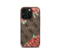 CG MOBILE Guess HC Custodia per telefono progettata per iPhone 16 Pro Max, durevole, antiurto, compatibile con Magsafe, custodia in PU 4G con stampa floreale marrone