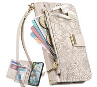 Funda tipo cartera para Samsung Galaxy S25 Ultra, Case de flores con ranuras para tarjetas y soporte, Bolso de mano con bolsillo y cremallera para Samsung Galaxy S25 Ultra-Gris