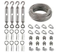 Fune Acciaio Cavo Corda Acciaio Inox Kit, 20m Rotolo Filo in Acciaio con M5 Tenditore a Gancio ed Occhiello, Viti a occhio, Filo Corda Morsetti,Manicotti Fune,Redancia Redance Per Cavi e Funi