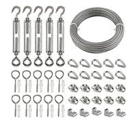 Fune Acciaio Cavo Corda Acciaio Inox Kit,35m Rotolo Filo in Acciaio con M5 Tenditori Gancio ed Occhiello,Viti a occhio,Filo Corda Morsetti,Morsetto per Fune Metallica,Redancia Redance per Cavi e Funi