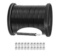 Fune metallica in acciaio inox rivestito in PVC nero da 3 mm per lampada da esterni a sospensione, piante rampicanti, giardinaggio, con 100 manicotti di crimpatura in alluminio
