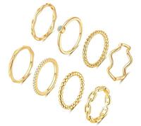 FUNEIA 8 anelli impilabili placcati in oro 14 K per donne da 4 a 12 anelli impilabili in oro argento per nocche semplici anelli sottili per il pollice per il dolore nuziale, 7, Metallo, rame.