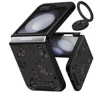 Funermei (2in1 per Samsung Galaxy Z Flip 5 Custodia Farfalla per Donne Ragazze Carina Cover per telefono Bella Estetica Girly Nero Farfalla Design con Anello Stand Funda per Samsung Z Flip 5 Custodie