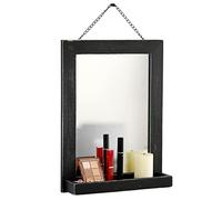 Funerom Specchio da bagno in legno nero con mensola, 30 x 40 cm, specchio da parete per soggiorno