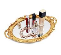 Funerom Vassoio decorativo a specchio dorato, 36,8 x 25,4 cm, vassoio da bagno ovale