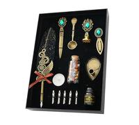 FUNFANG penna piuma penna penna d'oca e inchiostro set cera sigillo cera sigillo kit vintage calligrafia penna penna vetro sigillo cera timbro kit calligrafia penna calligrafia set vintage piuma penna