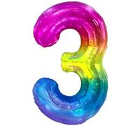 FUNFEST Palloncini Compleanno 3 Anni Color Arcobaleno da 100 cm - Decorazione Palloncino Compleanno - Include Palloncino XL 3 Anni e Cannuccia - Vola con Elio