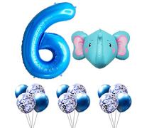 FUNFEST Palloncini Compleanno 6 anni Colore Blu da 100 cm - Kit decorazione elefante da 60 cm + 12 palloncini in lattice blu e pailette blu - decorazione palloncino compleanno - volo con elio