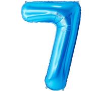 FUNFEST Palloncini Compleanno 7 Anni Colore Blu 100 cm - Decorazione Palloncino Compleanno - Include Palloncino XL 7 Anni e Cannuccia - Vola con Elio
