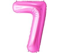 FUNFEST Palloncini Compleanno 7 Anni Colore Rosa 100 cm - Decorazione Palloncino Compleanno - Include Palloncino XL 7 Anni e Cannuccia - Vola con Elio