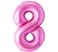 FUNFEST Palloncini Compleanno 8 Anni Colore Rosa 100 cm - Decorazione Palloncino Compleanno - Include Palloncino XL 8 Anni e Cannuccia - Vola con Elio