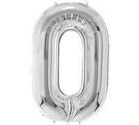 FUNFEST Palloncini Compleanno N. 0 Colore Argento 100 cm - Decorazione Palloncino Compleanno - Include Palloncino N. 0 XL e Cannuccia - Mosche con Elio