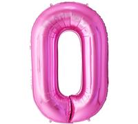 FUNFEST Palloncini Compleanno N°0 Colore Rosa 100 cm - Decorazione Palloncino Compleanno - Include Palloncino N°0 XL e Cannuccia - Mosche con Elio