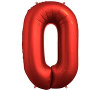 FUNFEST Palloncini Compleanno N°0 Colore Rosso Cromato 100 cm - Decorazione Palloncino Compleanno - Include Palloncino N°0 XL e Cannuccia - Mosche con Elio